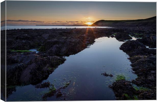 Rockpools on Manorbier beach Canvas Print by Leighton Collins