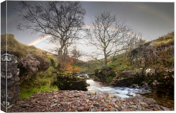 Double rainbow over the river Tawe Canvas Print by Leighton Collins