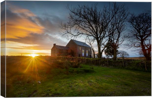 Sunrise over the Gwrhyd chapel Canvas Print by Leighton Collins