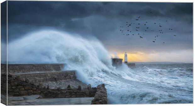 Crashing waves at Porthcawl Canvas Print by Leighton Collins