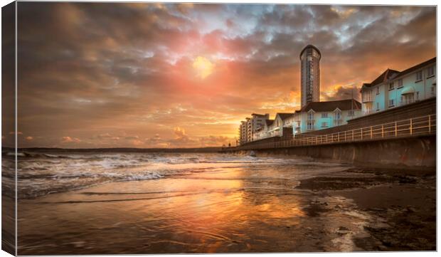 High tide at sunset at Swansea Bay Canvas Print by Leighton Collins