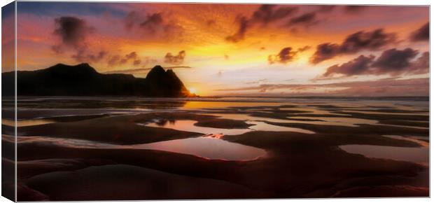 Three Cliffs Bay sunrise Canvas Print by Leighton Collins