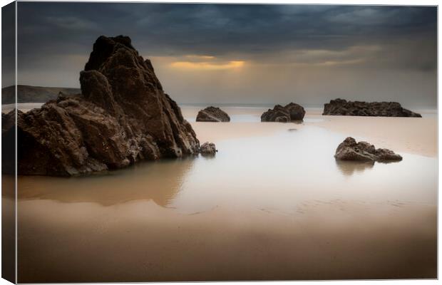 The rocky beach at Marloes Sands in West Wales UK Canvas Print by Leighton Collins