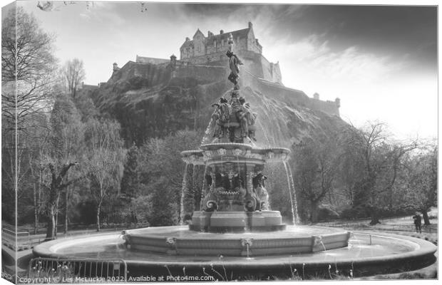 Majestic Fountain of Edinburgh Castle Canvas Print by Les McLuckie