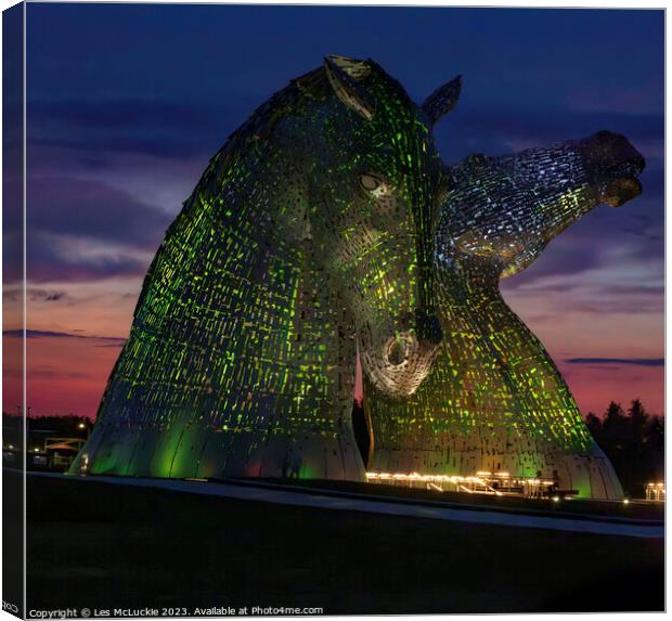 The Kelpies Night Canvas Print by Les McLuckie
