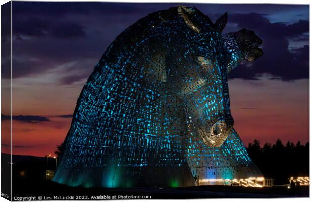 The Kelpies Blue  Canvas Print by Les McLuckie
