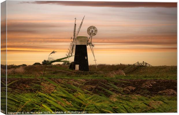 Windmill through the tall grass Canvas Print by Les McLuckie
