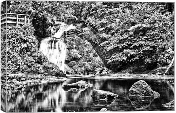 Majestic Waterfall in Black and White Canvas Print by Les McLuckie