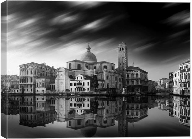 Enchanting Reflections of Venice Black and White Canvas Print by Les McLuckie