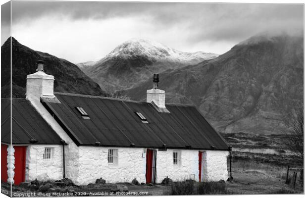 Stunning Blackrock Cottage in Monochrome Canvas Print by Les McLuckie