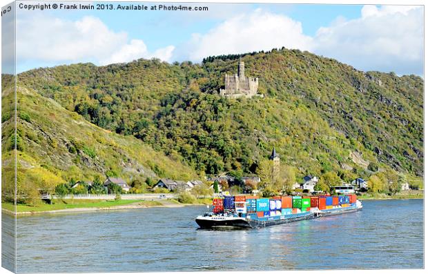 A Rhine boat sails past Burg Maus Canvas Print by Frank Irwin