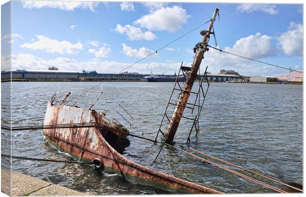 Research ship ‘Sarsia’ sunk in Birkenhead’s East F Canvas Print by Frank Irwin