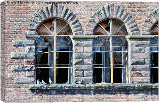 Old windows on a pigeon’s dockland property. Canvas Print by Frank Irwin
