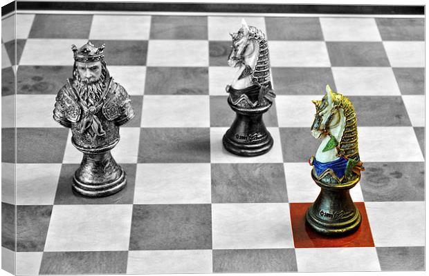 A Knight from a medieval chess set on a convention Canvas Print by Frank Irwin