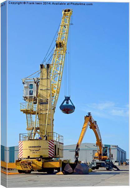 Dockside cranes with clamshell buckets Canvas Print by Frank Irwin