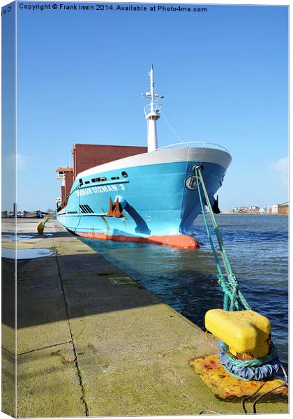 Pictured in Birkenhead docks off-loading its dry c Canvas Print by Frank Irwin