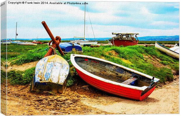 Boats lined up on Heswall Beach Canvas Print by Frank Irwin
