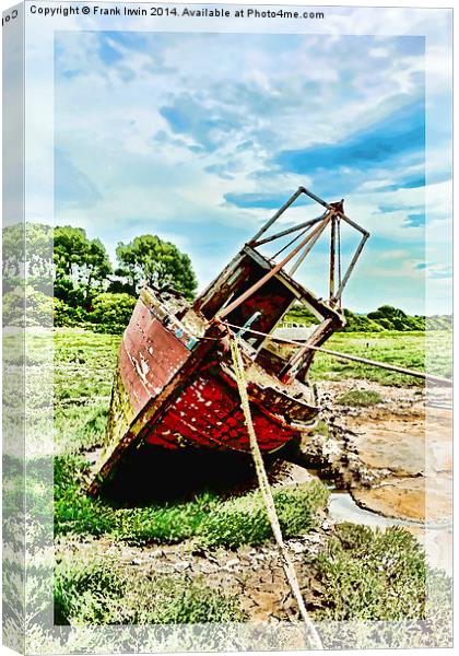 A Colourful boat lies on Heswall Beach Canvas Print by Frank Irwin