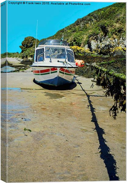  A small motorboat tied up in Porthclais harbour Canvas Print by Frank Irwin