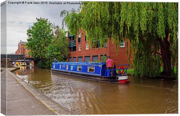  Narrow boat motoring through Chester Canvas Print by Frank Irwin