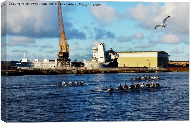 Oarsmen training on Wirral's West Float Canvas Print by Frank Irwin