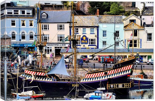 Brixham Harbour and The Golden Hind Canvas Print by Frank Irwin