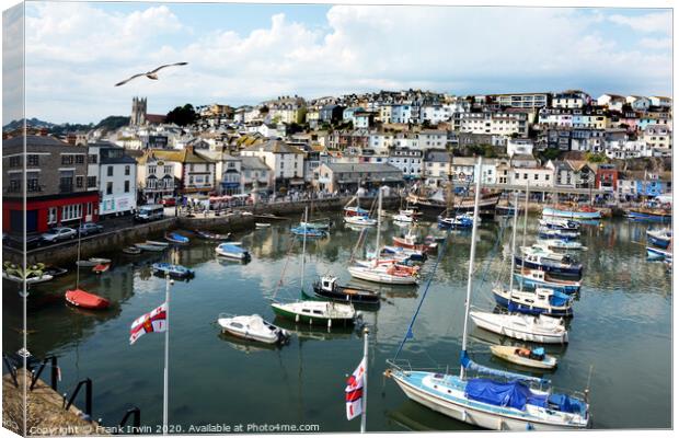 Brixham Harbour and The Golden Hind Canvas Print by Frank Irwin