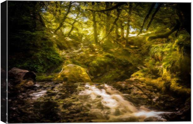 Painted Sunlit Woodland Glade Canvas Print by Gareth Burge Photography