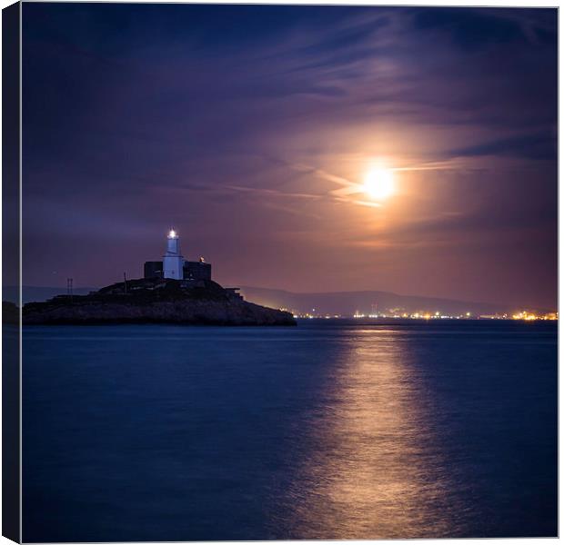  Mumbles Moon Rise Canvas Print by Purple OneTwoEight