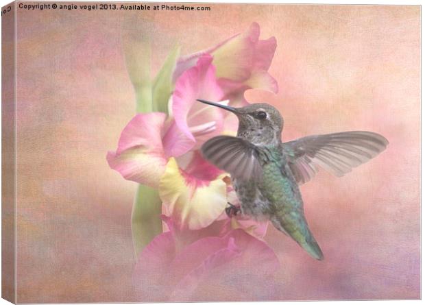 Hummingbirds Gladiola Canvas Print by angie vogel