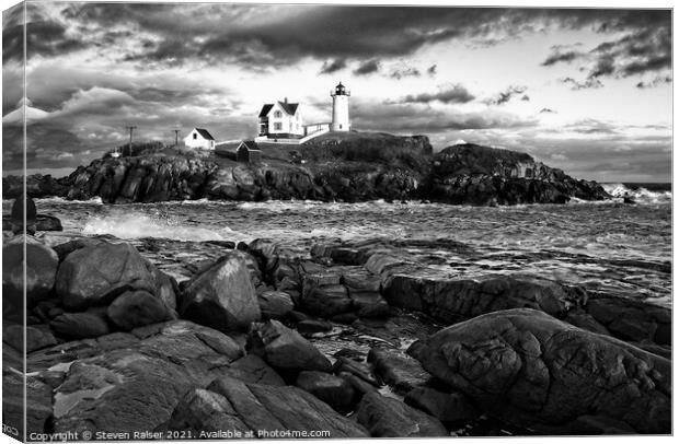 Nubble Lighthouse, Maine 4bw Canvas Print by Steven Ralser
