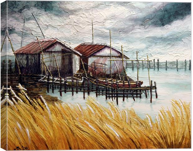 Huts by the Shore Canvas Print by Joey Agbayani