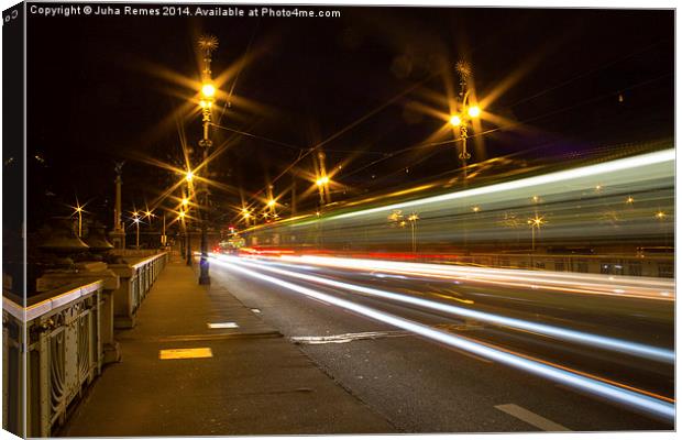 Tram crossing the bridge Canvas Print by Juha Remes