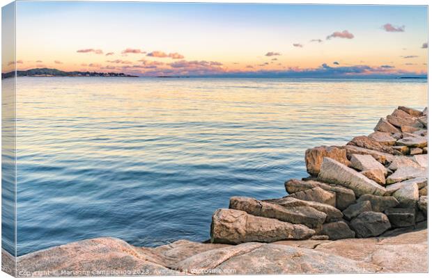 Rock Jetty at Blue Hour Canvas Print by Marianne Campolongo