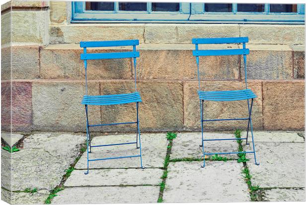 Blue chairs 1 Stockholm Sweden Canvas Print by Marianne Campolongo