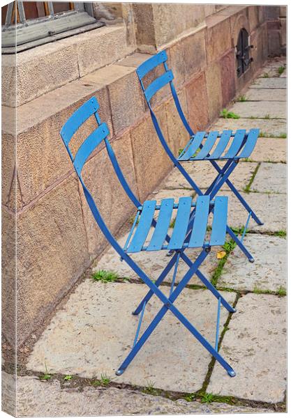 Blue chairs 2 Stockholm Sweden Canvas Print by Marianne Campolongo
