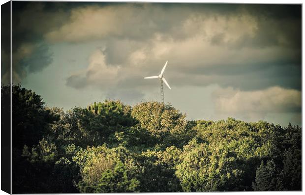 Green energy funky wind turbine Cape Cod Canvas Print by Marianne Campolongo