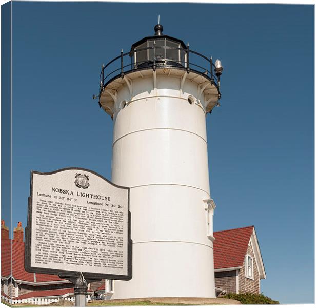 Nobska  Lighthouse with plaque, Falmouth, Cape Cod Canvas Print by Marianne Campolongo