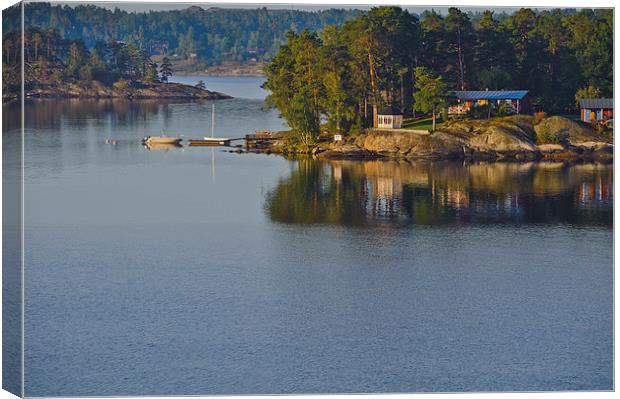 Cottages and pleasure boats Stockholm Archipelago Canvas Print by Marianne Campolongo
