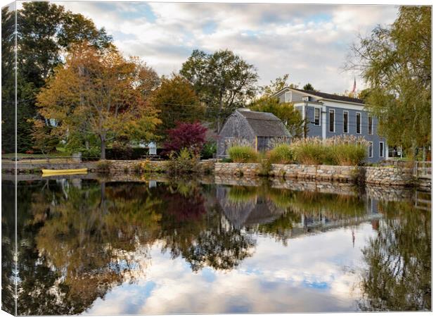 Dexter Grist Mill Reflected in the Mill Pond  Canvas Print by Marianne Campolongo