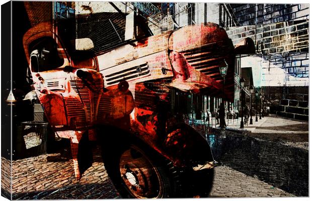 red rusted truck urban collage Canvas Print by olga hutsul