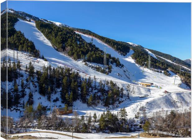 Soldeu slopes from the village Canvas Print by Wendy Williams CPAGB