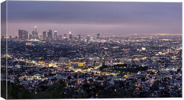 Los Angeles At Night From The Griffith Park Observ Canvas Print by Belinda Greb