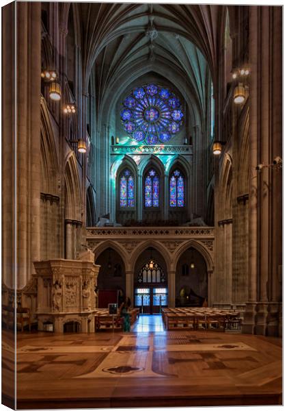 National Cathedral West Rose Stained Glass Window Canvas Print by Belinda Greb