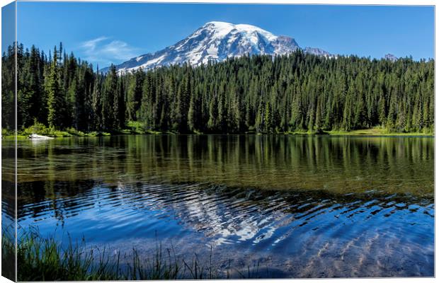 Ripples and Reflection, Mt Rainier  Canvas Print by Belinda Greb