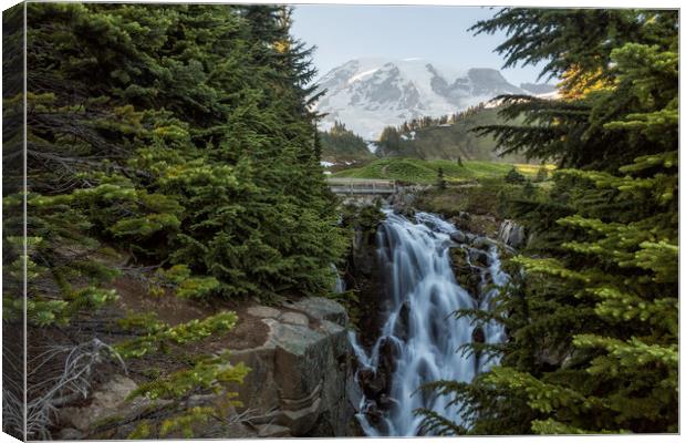 Mount Rainier and Myrtle Falls, Late Afternoon Canvas Print by Belinda Greb