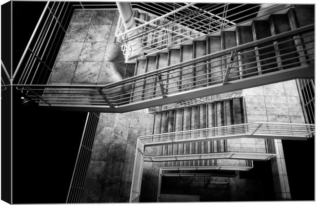 Exterior Stairway at the Getty bw Canvas Print by Belinda Greb