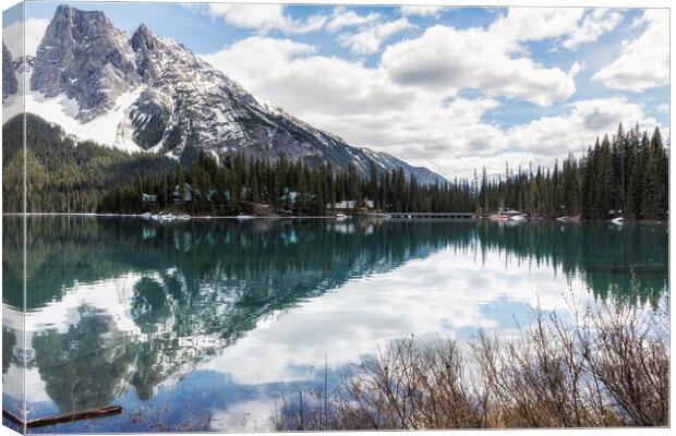 A Mountain, a Lake and a Lodge Canvas Print by Belinda Greb