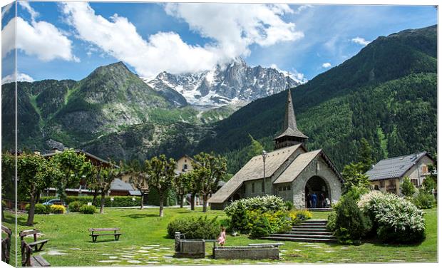  Alpine church, Les Praz, Chamonix Canvas Print by Dan Ward