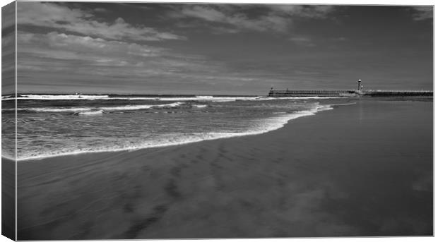 Whitby Pier and Beach Canvas Print by Dan Ward